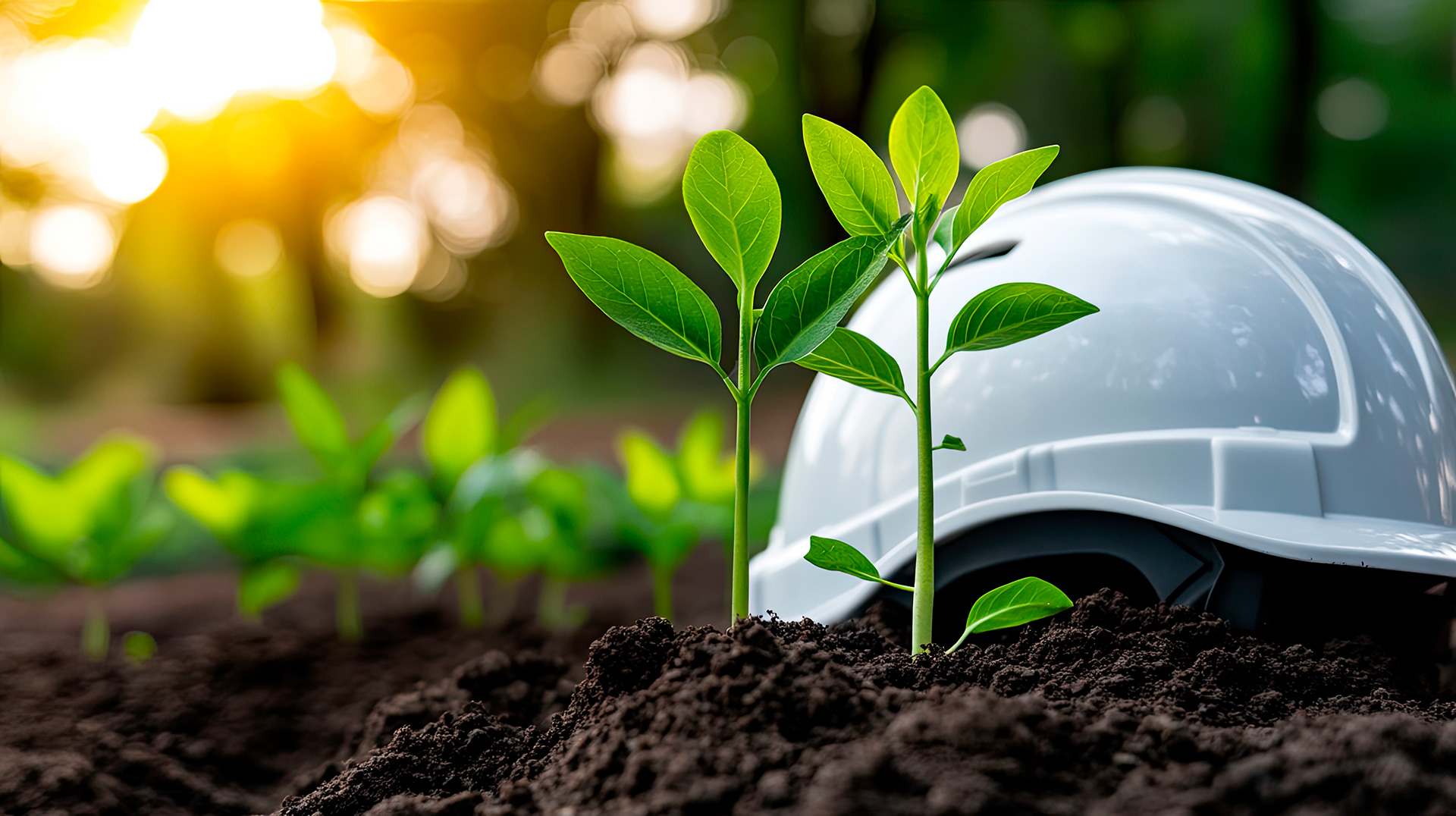 Elmetto di Sicurezza sulla Terra Accanto a un Germoglio Verde
